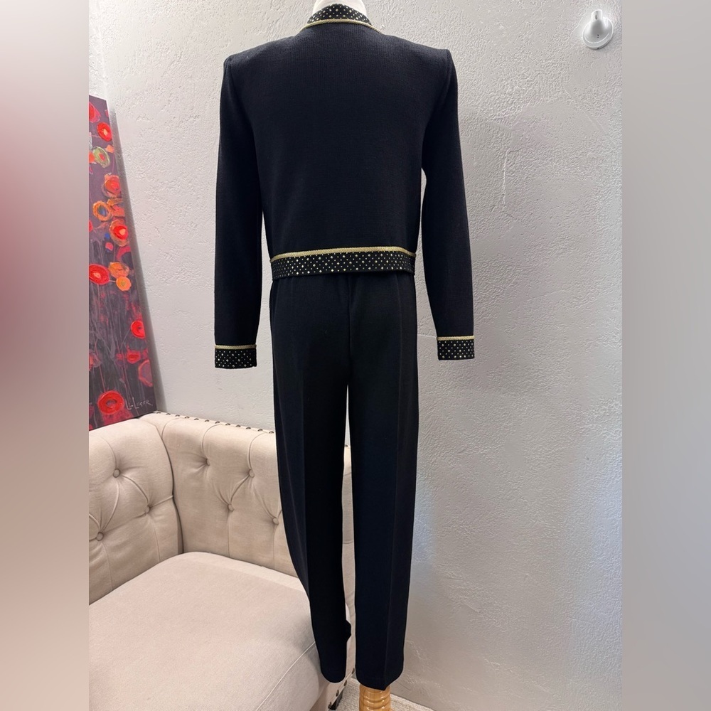 St John Evening Pants Suit Black Studded With Gold Bottons Top P Pants 2 - Picture 6 of 17